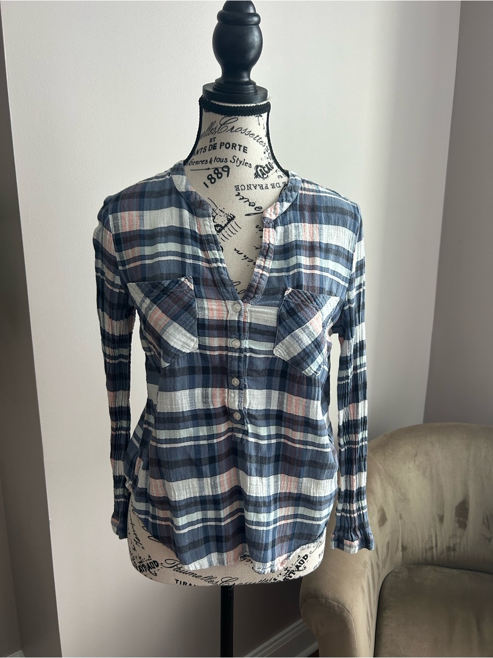 Lucky Brand Plaid Popover Shirt Size S/P